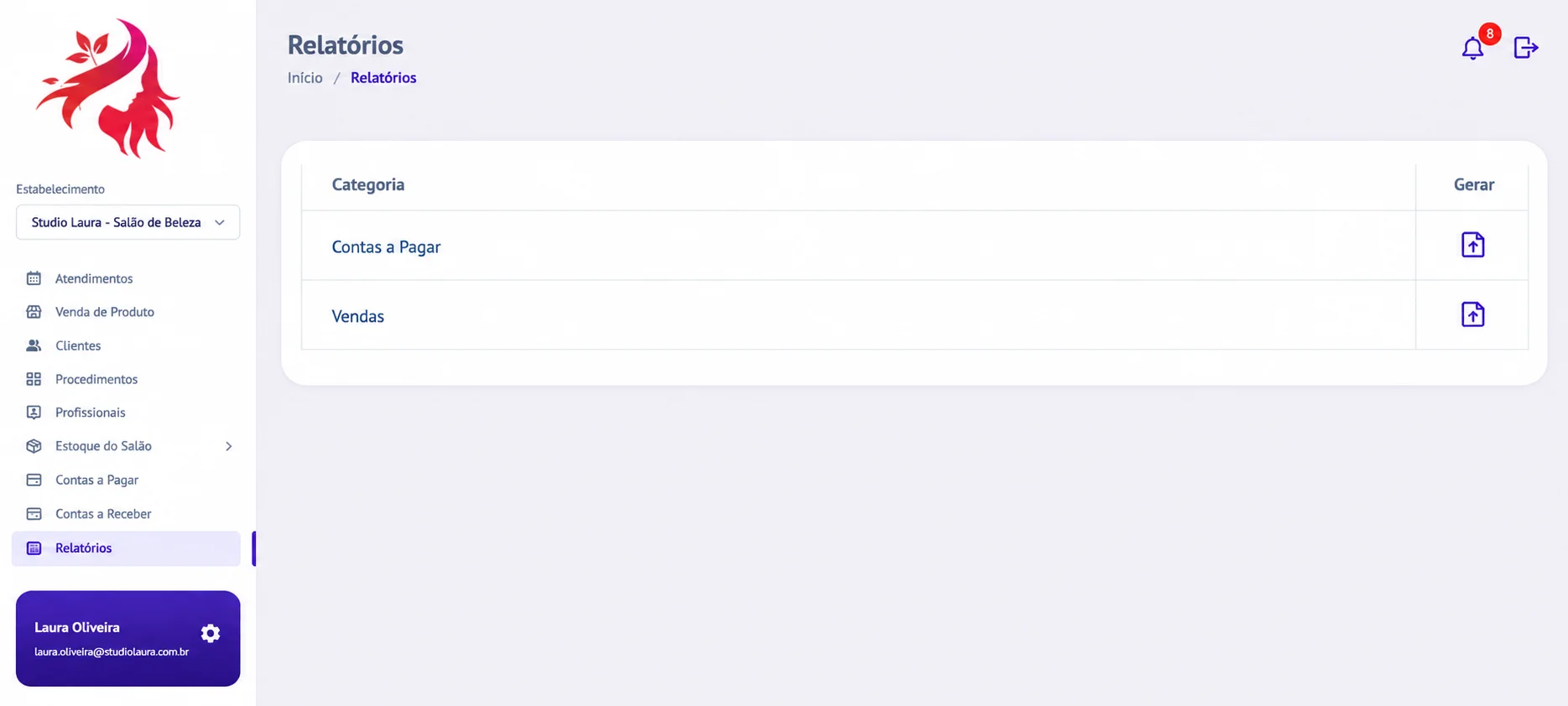 Tela de controle financeiro do Keep Musas com indicadores e gráficos.